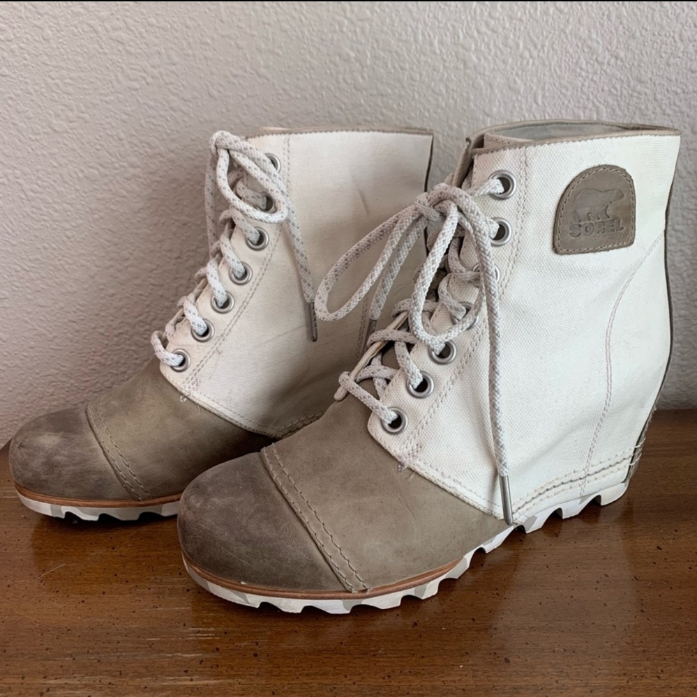 Sorel 1964 Premium wedge lace up ankle booties sea salt white 9.5